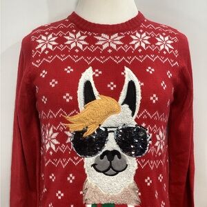 Christmas Holiday Time Red Fleece Pullover Crewneck Sweater Acrylic Size XL